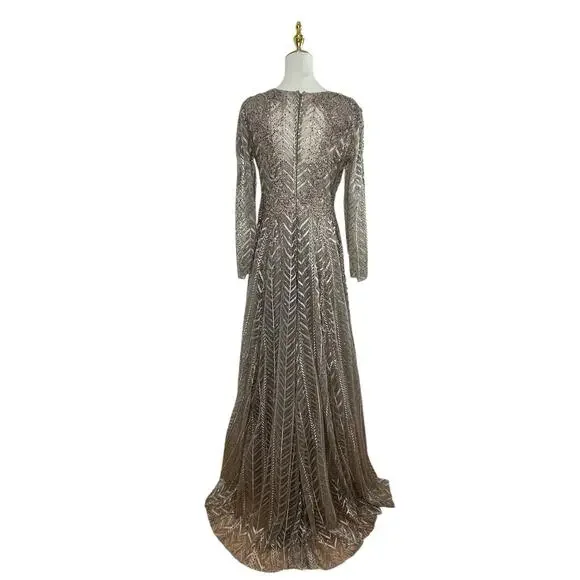 Mac Duggal 20189 Embellished Illusion Long Sleeve Wrap Over Gown Size 6 $598 - Picture 7 of 8